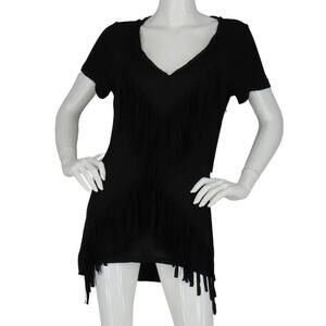 Native Outsiders V-Neck Fringe Tee Hippie Gypsy Top